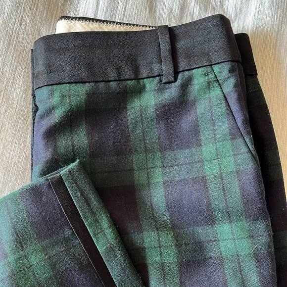 Plaid navy and green tuxedo cropped pants. - Picture 3 of 5